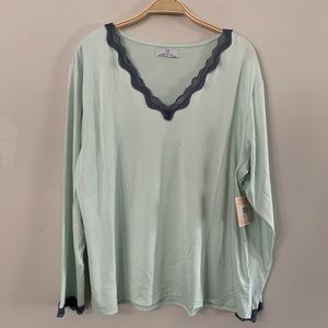 NEW Heidi & Oak Scallop Lace Trim Top and Pant Pajama Set Size: 1X in Light Blue